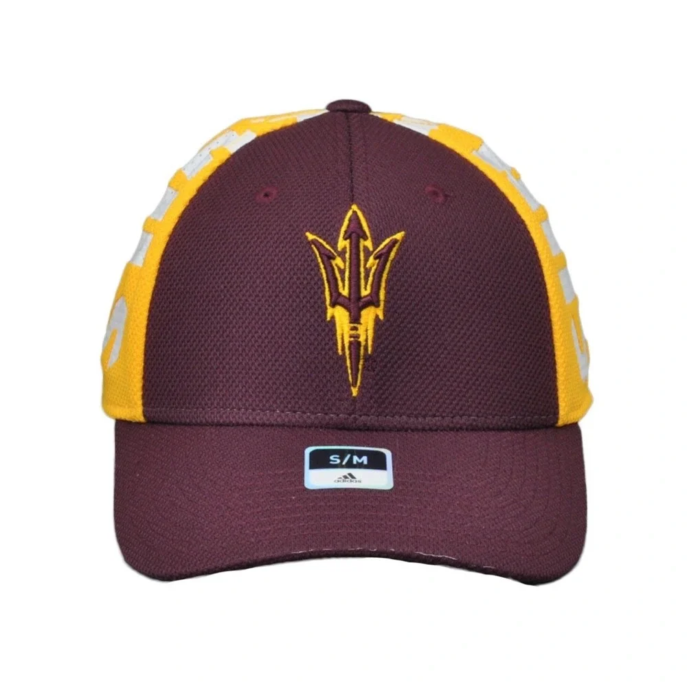 NCAA Arizona State Sun Devils Adidas Burgundy Yellow Flex Fit Small Medium Hat